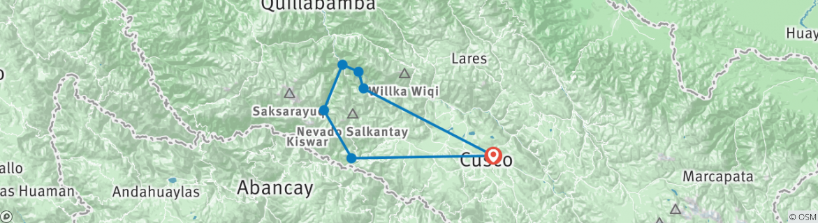 Mapa de Caminata Salkantay a Machu Picchu 6D/5N