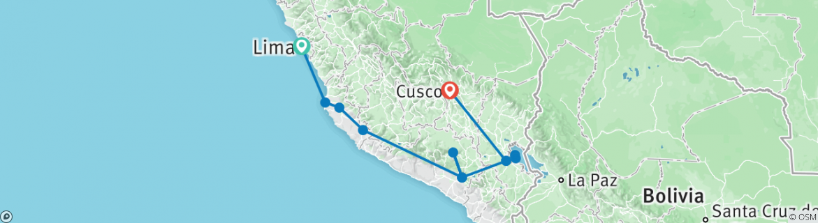 Map of Lima to Cuzco Travel Pass