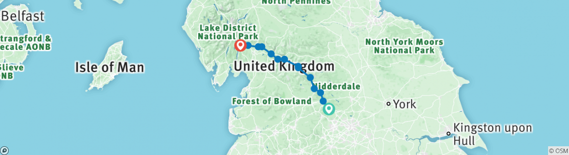 Map of The Dales Way - 10 Days