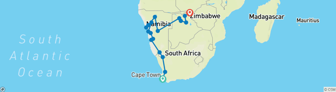 Kaart van Kaap naar Vic Falls Grand Explorer