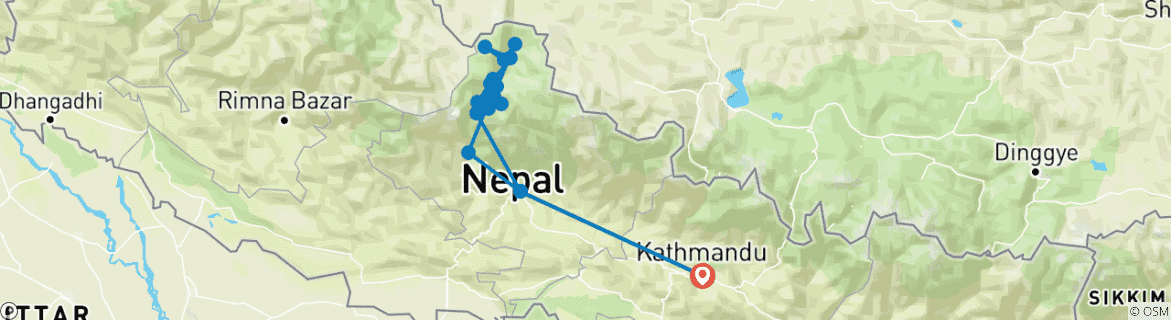 Carte du circuit 10 jours d'excursion en jeep dans le Haut Mustang au Népal