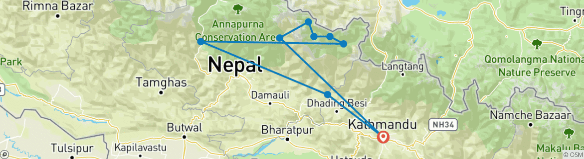 Mapa de Itinerario de excursionismo de 13 días al circuito de Manaslu por el valle de Tsum y Larkya La