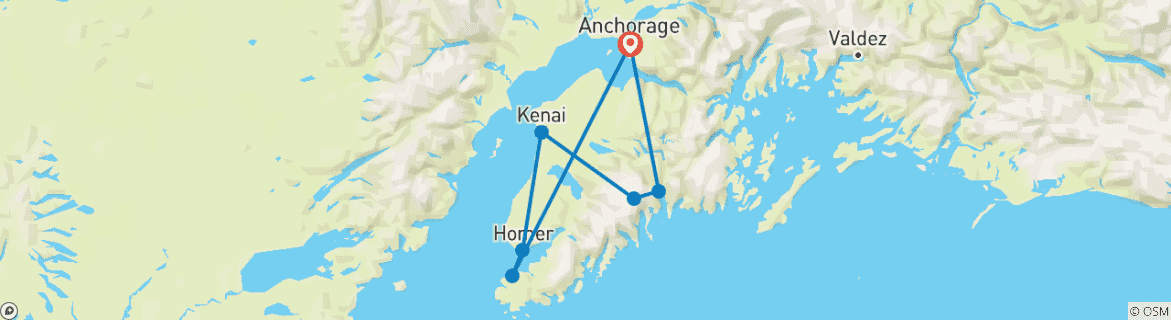 Map of Alaska Kenai Adventure 9 Days