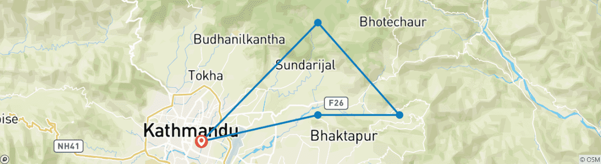 Map of Nagarkot Chisapani Hiking