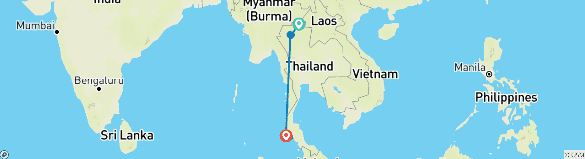 Map of Golden Triangle North Thailand plus Phuket 8-Day