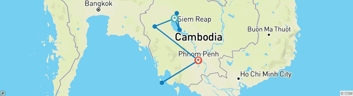 Mapa de Circuito de 12 días por el encanto de Camboya y Koh Rong Saloem