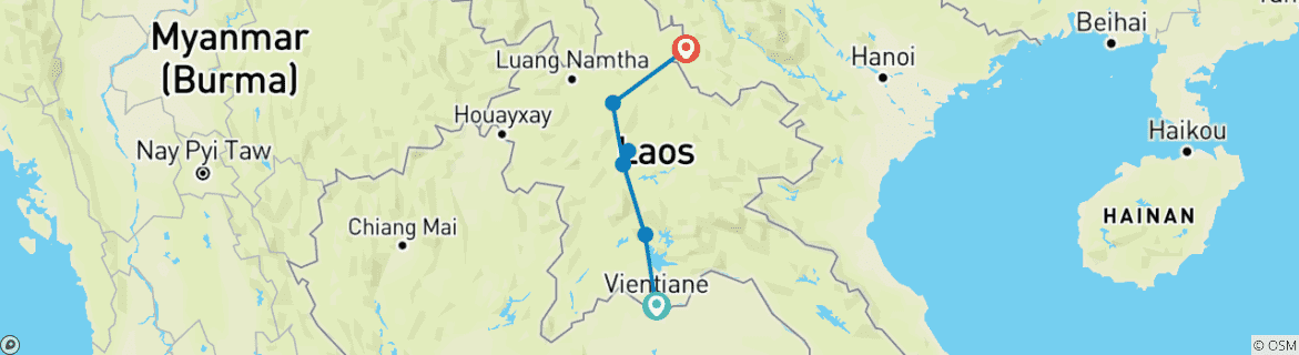 Map of Scenic Train Journey: Vientiane to Dien Bien Phu 8-Day