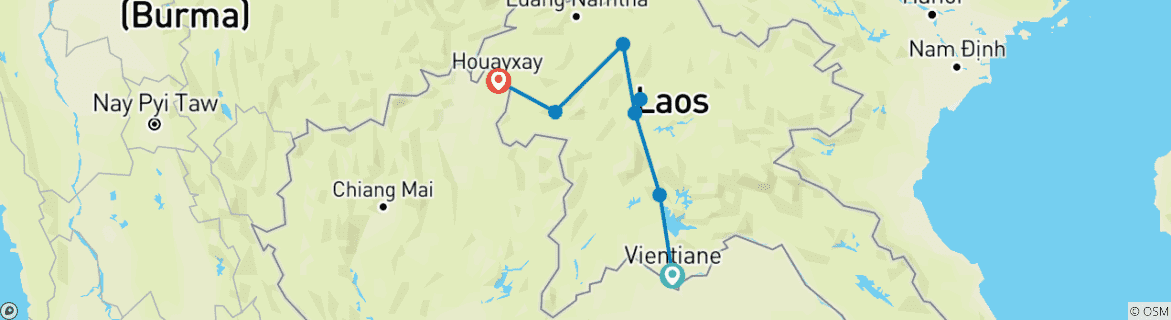 Map of Cross-Border Adventure: Vientiane to Chiang Rai 9-Day