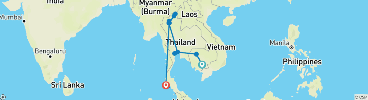 Karte von Angkor Wunder und thailändische Köstlichkeiten - 14 Tage