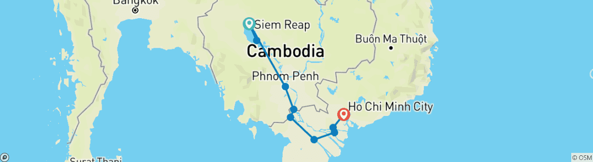 Map of Mekong River Adventure 7-Day