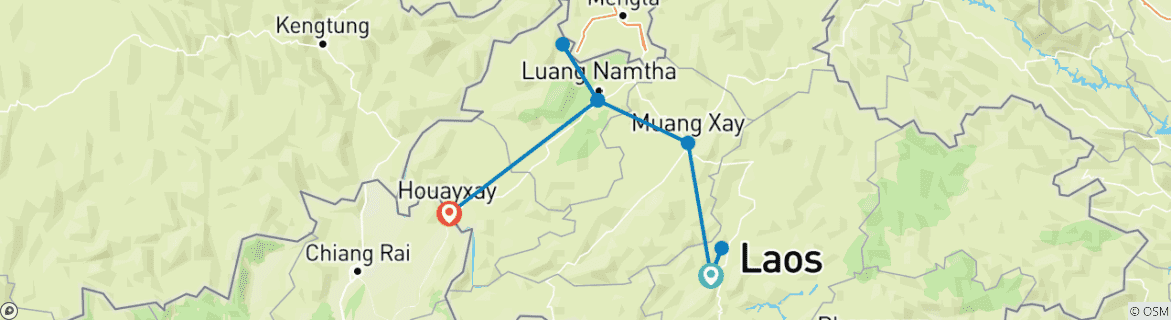 Map of Off the Beaten Path Laos Tour 7-Day