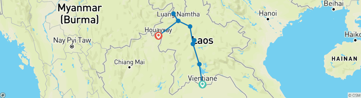 Map of Journey to the Golden Triangle: Vientiane to Chiang Mai 10-Day