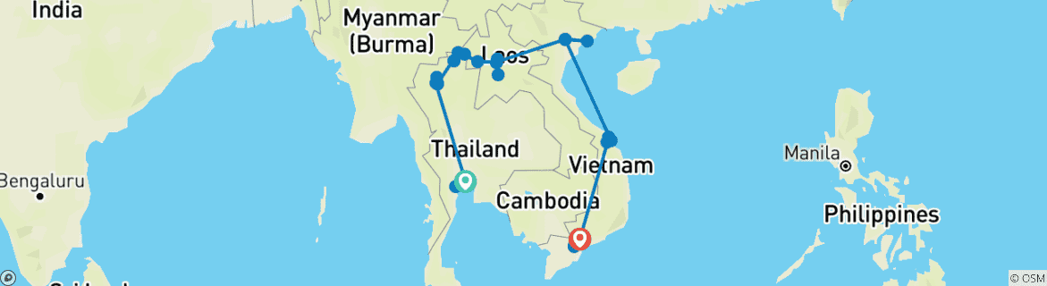 Map of Cultural Capitals of Southeast Asia Tour 21-Day