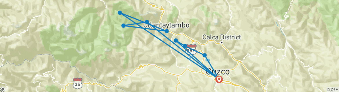 Kaart van Wandeltocht over de klassieke Inca-trail naar Machu Picchu & de Heilige Vallei