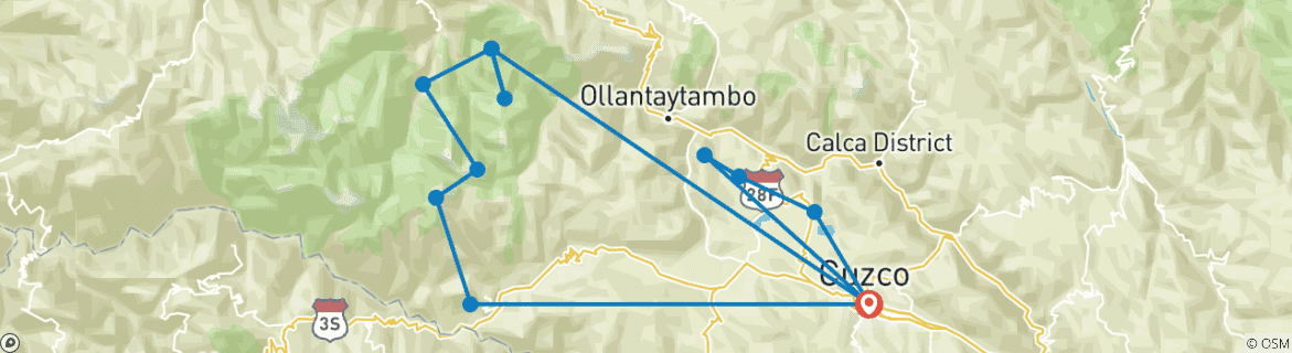 Kaart van Cusco & Salkantay-trek naar Machu Picchu