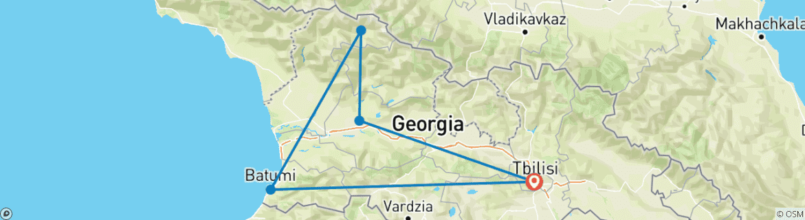 Image of a map showing the route of the tour