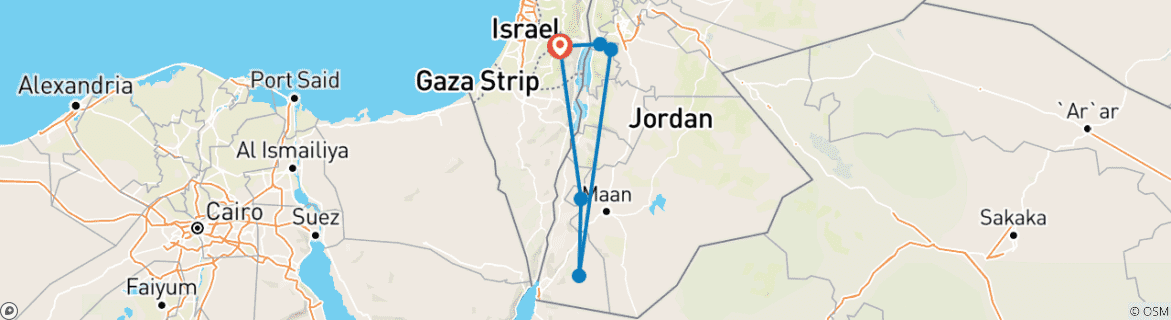 Map of Petra and Wadi Rum 3-Day Tour from Jerusalem