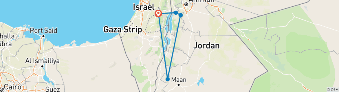 Carte du circuit Circuit de 2 jours à Petra et Madaba au départ de Jérusalem