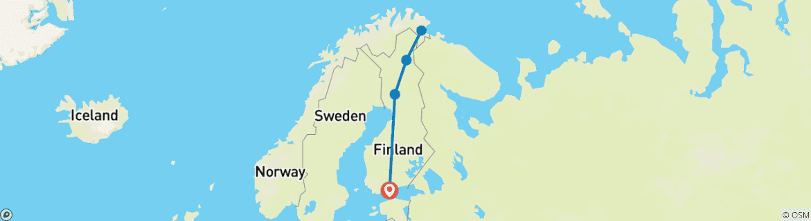 Carte du circuit Aventure en Laponie finlandaise, Saariselkä (différents départs)