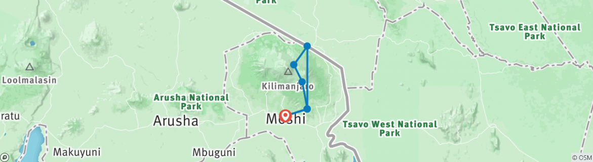 Kaart van De Kilimanjaro Rongai-route