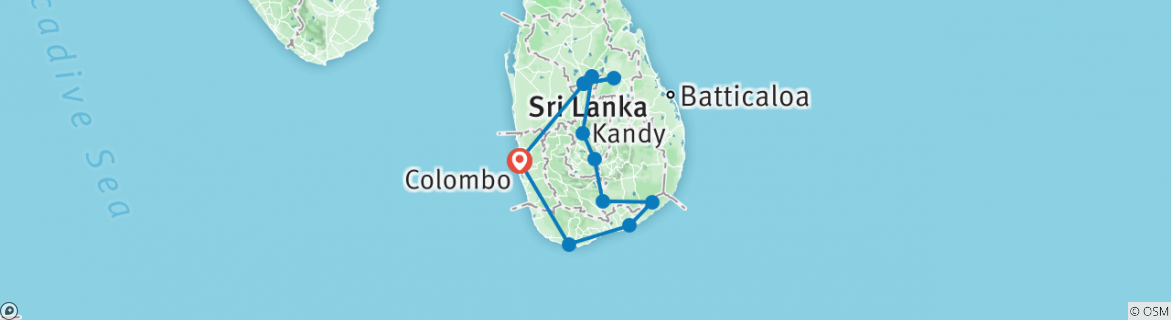 Carte du circuit Le Sri Lanka à l'état sauvage - 10 jours