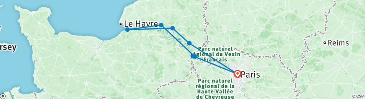 Map of The Seine Valley (port-to-port cruise)