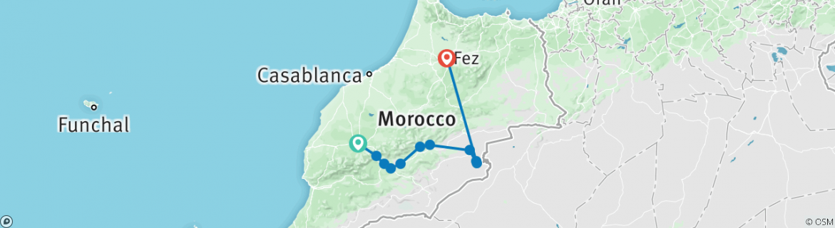 Map of 3 Days /2Nights Desert Trip Ending Fes