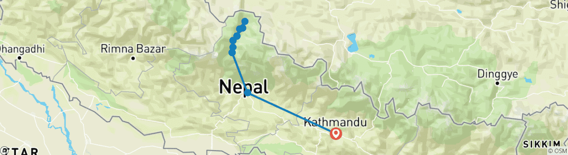 Karte von 13 Tage Mustang und Lo-Manthang Trek in Nepal