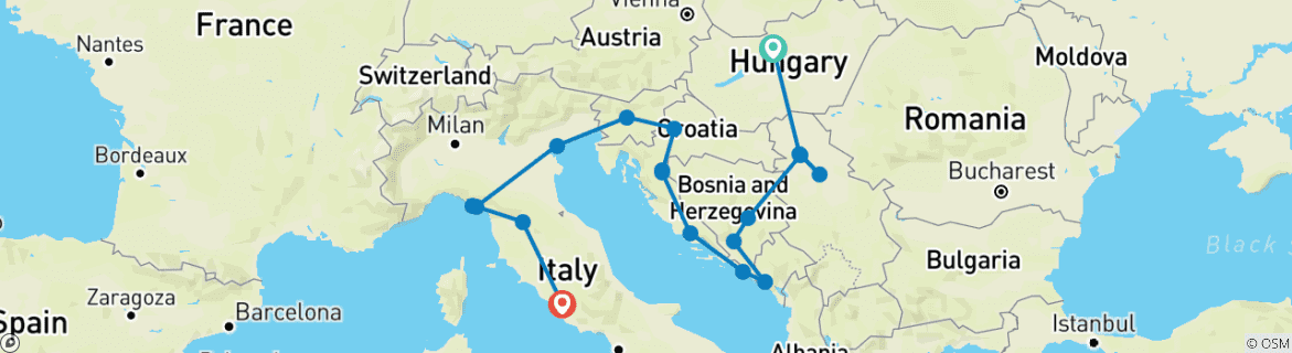 Carte du circuit De Budapest à Rome