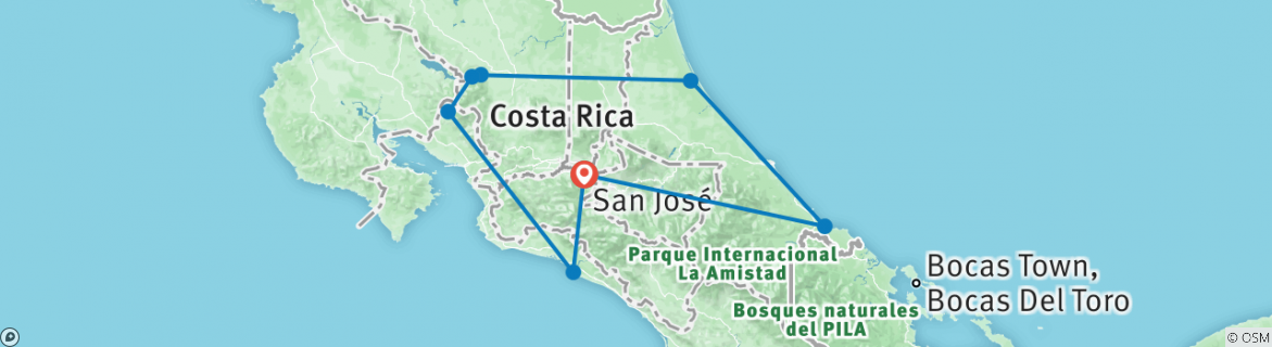 Map of Full Costa Rica Adventure 14D/13N