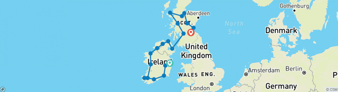 Mapa de Lo mejor de Irlanda y Escocia - 15 días