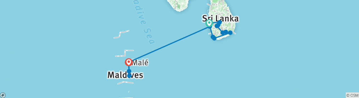 Carte du circuit Aventure au Sri Lanka et aux Maldives