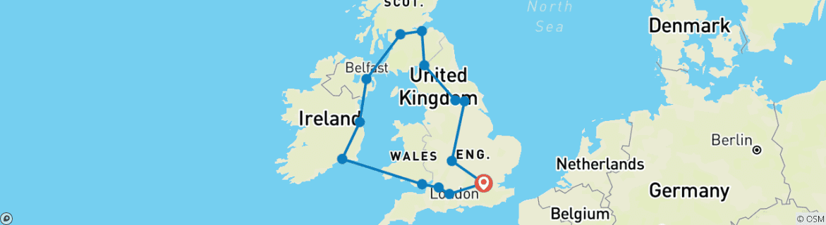 Map of Britain and Ireland Highlights (10 Days)