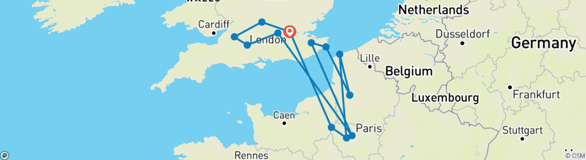 Carte du circuit Explorer Londres et Paris