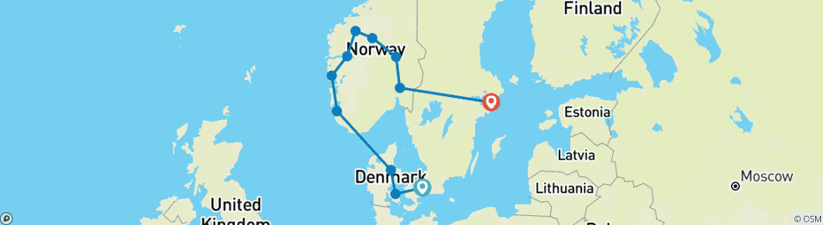 Kaart van Schilderachtig Scandinavië & zijn fjorden - 14 dagen