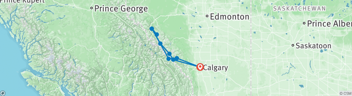 Map of Great Resorts of the Canadian Rockies with the Calgary Stampede