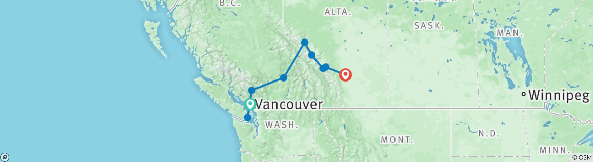 Map of Majestic Rockies with the Calgary Stampede