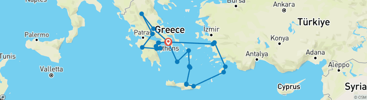 Mapa de Grecia clásica con el Idílico Egeo crucero de 7 noches