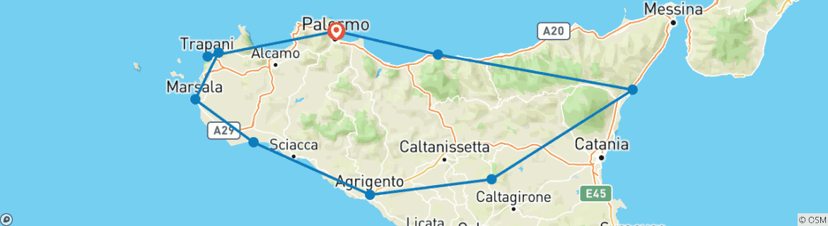 Image d'une carte montrant l'itinéraire du circuit