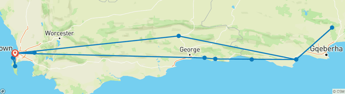 Kaart van Kaap & de Tuinroute combo – optionele accommodatie – 10 dagen