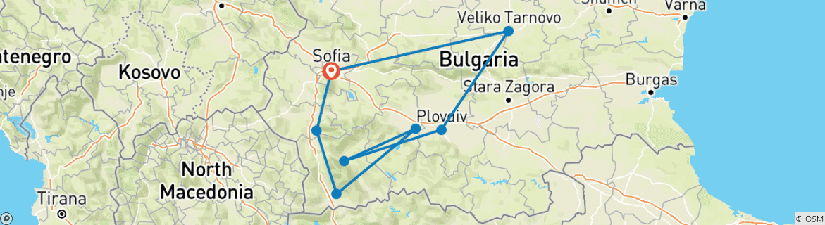 Carte du circuit Le meilleur de la Bulgarie - aller- retour