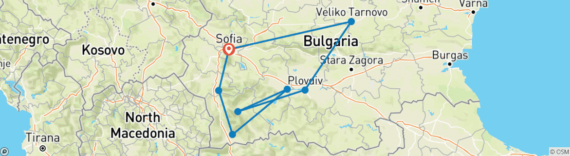 Image of a map showing the route of the tour