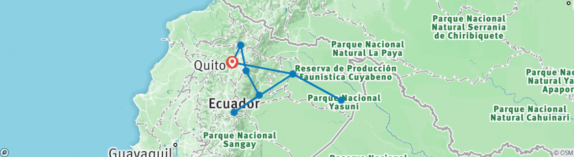 Map of Journeys: Ecuador’s Amazon and Volcanoes National Geographic Journeys