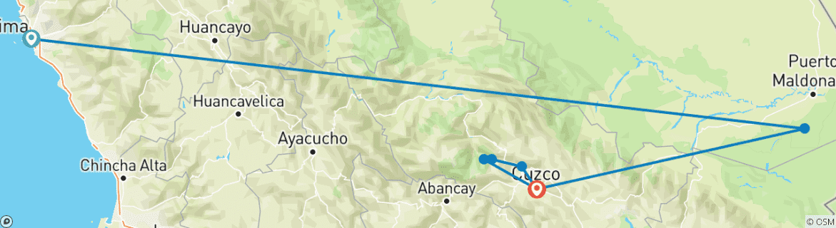 Carte du circuit Journeys : Machu Picchu et l'Amazonie National Geographic