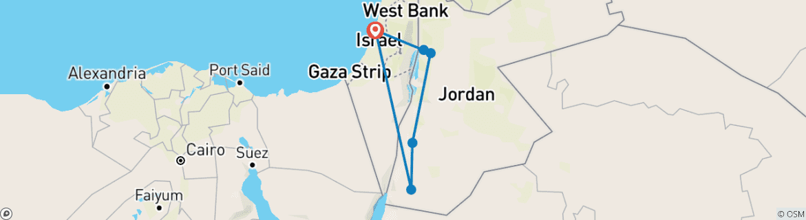 Map of Petra and Wadi Rum 3-Day Tour from Tel Aviv