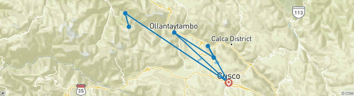 Mapa de Rutas secundarias Machu Picchu - viaje privado