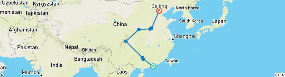 Map of China Unveiled: 17-Day Journey from Hong Kong to Beijing