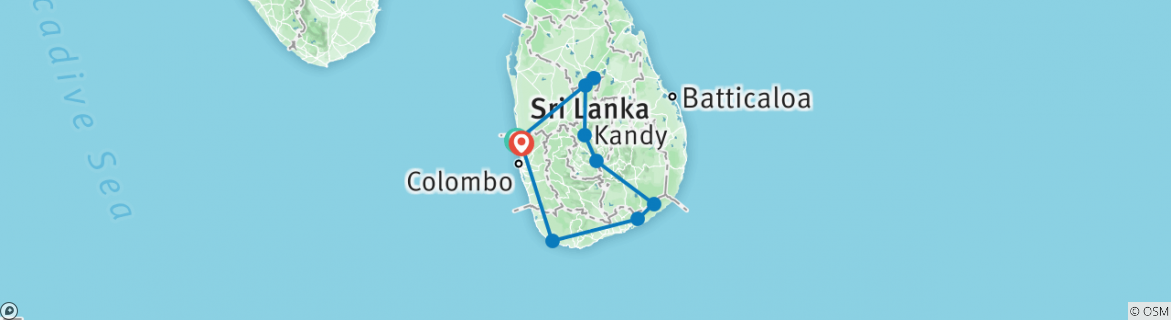 Map of Full Sri Lanka Adventure 14D/13N