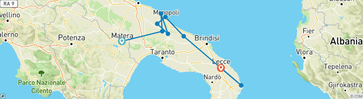 Karte mit der Reiseroute