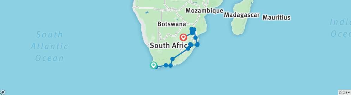 Map of Cape Town to Johannesburg